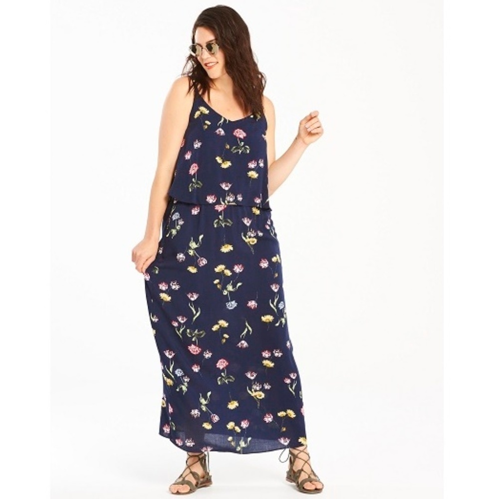 SIMPLY BE CAPSULE FLORAL LAYER MAXI DRESS NAVY MULTI SIZES (NEW WITH TAGS) A18